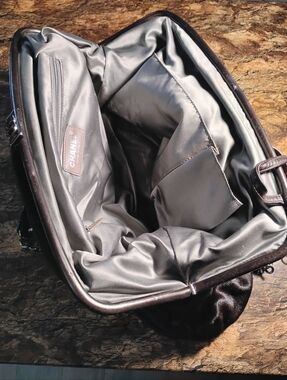 CHANEL Brown Bag with Gray Satin Interior